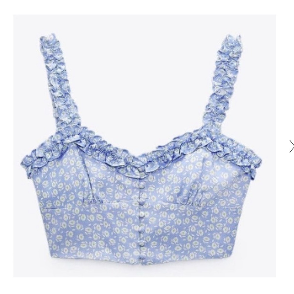 ZARA Light Blue Floral Print Crop Tank Top NWT